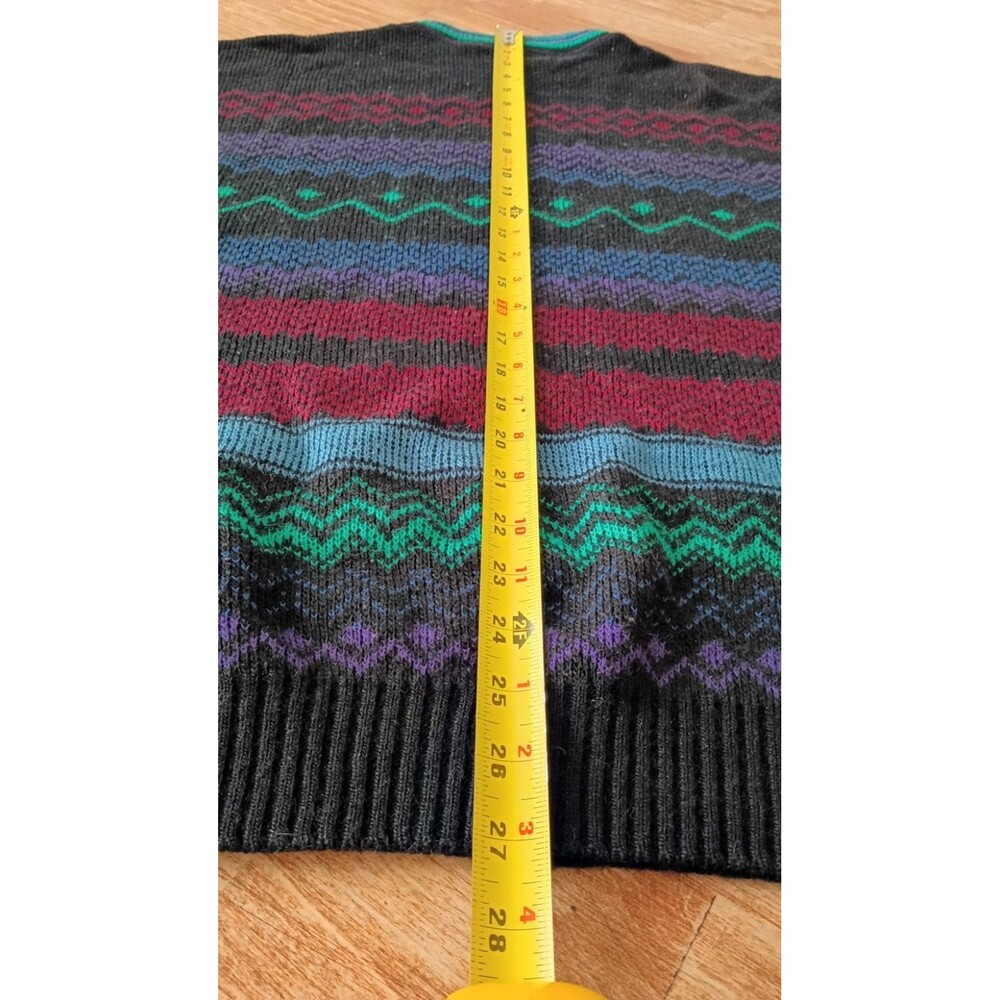 Vintage 90s Abstract Knit Sweater Large Italian Import Colorful Geometric Grunge - Picture 7 of 8